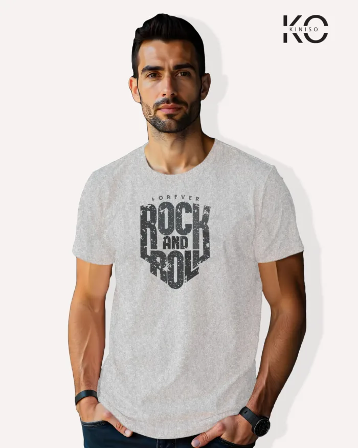 Image of Music inspired design Half Sleeve t-shirt | Rock N Roll Text Grey