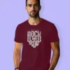 Image of Music inspired design Half Sleeve t-shirt | Rock N Roll Text Maroon