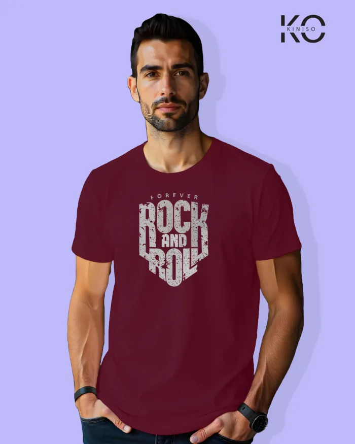 Image of Music inspired design Half Sleeve t-shirt | Rock N Roll Text Maroon