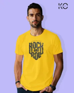 Image of Music inspired design Half Sleeve t-shirt | Rock N Roll Text Yellow