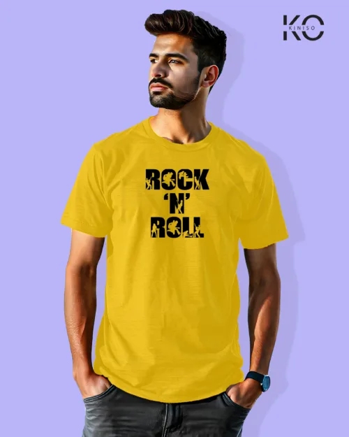 Image of Music inspired design Half Sleeve t-shirt | Rock N Roll Yellow