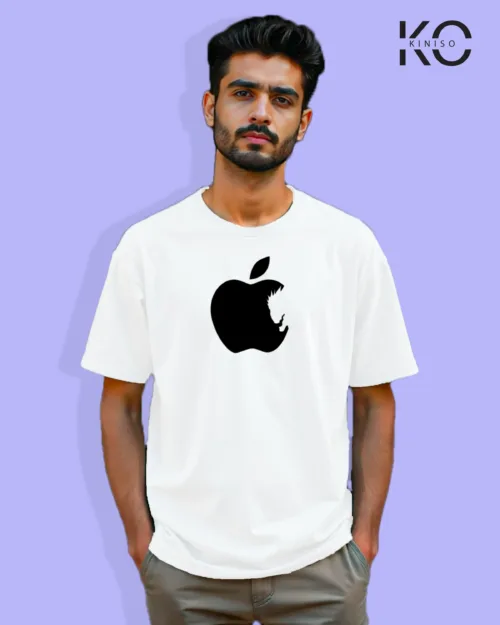 Image of Anime inspired design Drop-shoulder t-shirt | Ryuk Eating Apple White