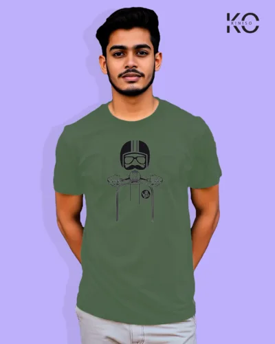 Image of Pastel Green Color Motorcycle t-shirts featuring graphics of Scooty Rider for bike riders & adventure seekers