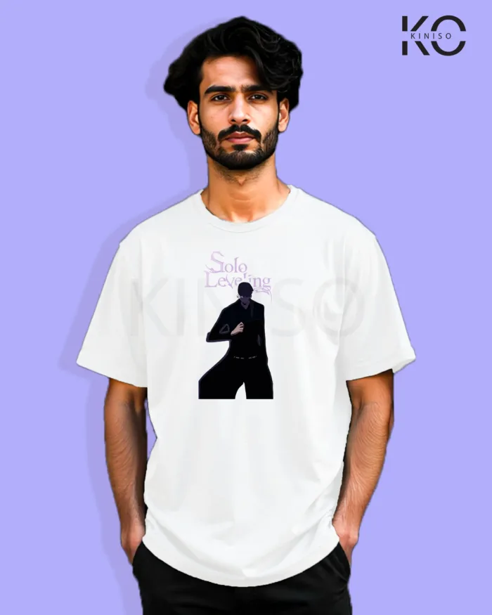 Image of Anime inspired design Drop-shoulder t-shirt | Solo Level Anime White