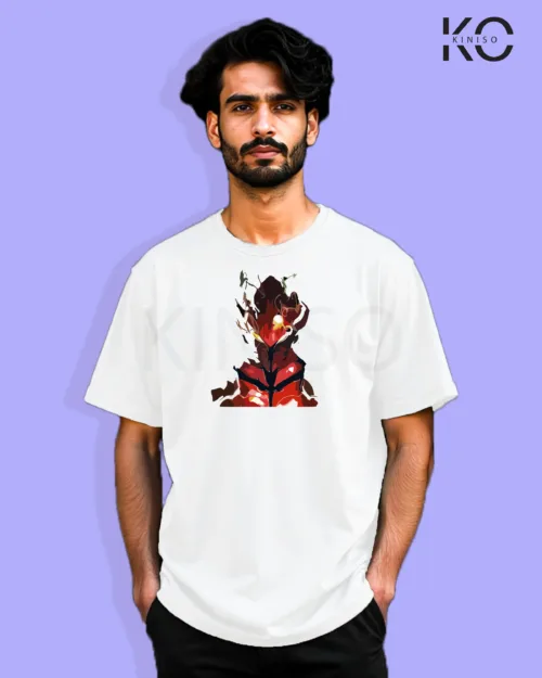 Image of Anime inspired design Drop-shoulder t-shirt | Solo Level Musk White