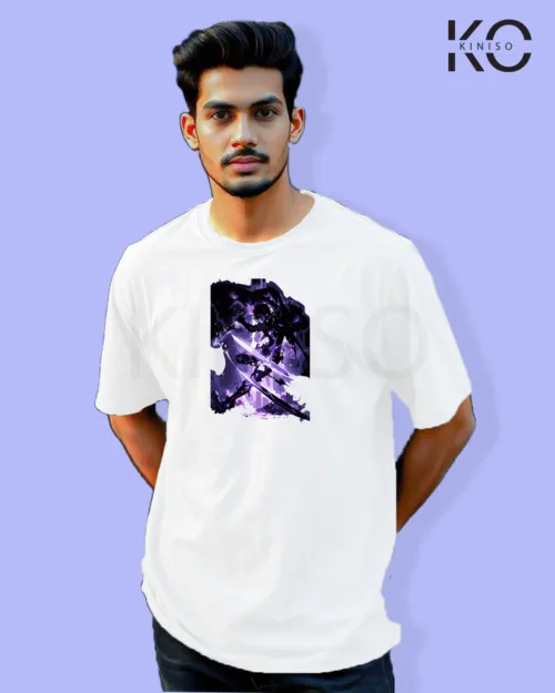 Image of Anime inspired design Drop-shoulder t-shirt | Solo Level Action White