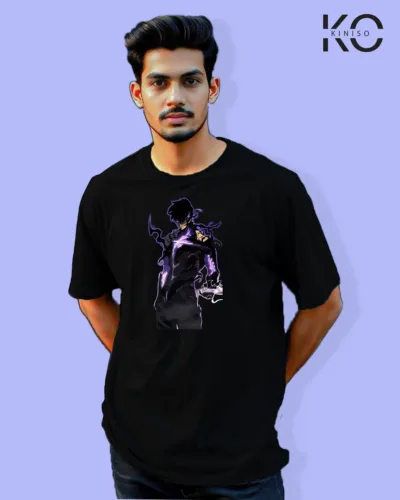 Image of Anime inspired design Drop-shoulder t-shirt | Solo Level Hero Black