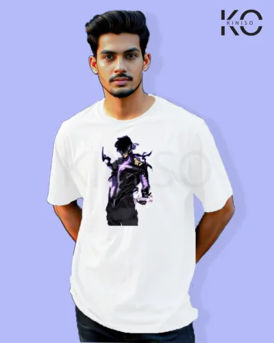 Image of Anime inspired design Drop-shoulder t-shirt | Solo Level Hero White