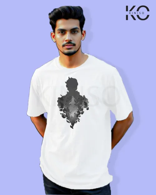 Image of Anime inspired design Drop-shoulder t-shirt | Solo Level Men Shadow White