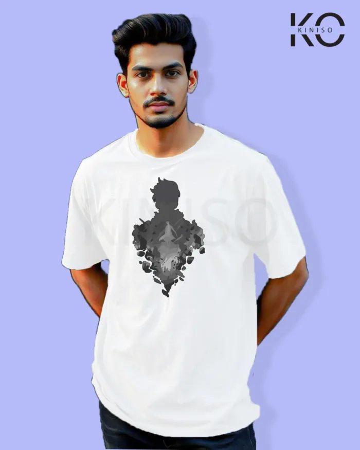 Image of Anime inspired design Drop-shoulder t-shirt | Solo Level Men Shadow White