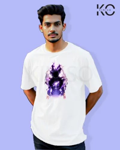 Image of Anime inspired design Drop-shoulder t-shirt | Solo Level Sung jin-Woo white