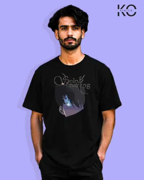 Image of Anime inspired design Drop-shoulder t-shirt | Solo Leveling Anime Black