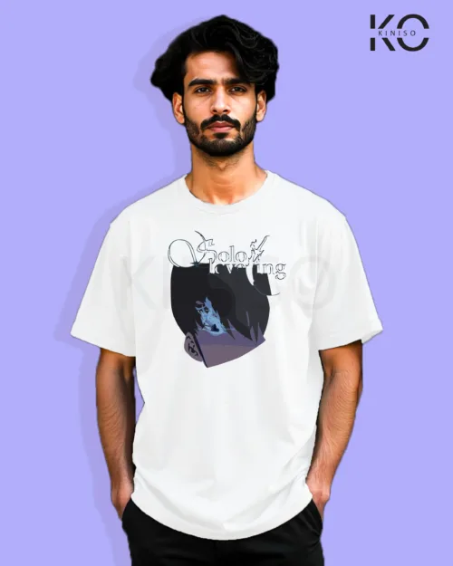 Image of Anime inspired design Drop-shoulder t-shirt | Solo Levelling Anime White