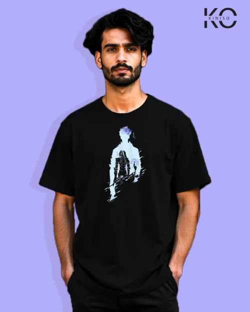 Image of Anime inspired design Drop-shoulder t-shirt | Solo level Men Shadow Black