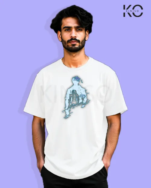 Image of Anime inspired design Drop-shoulder t-shirt | Solo Level Men Shadow White