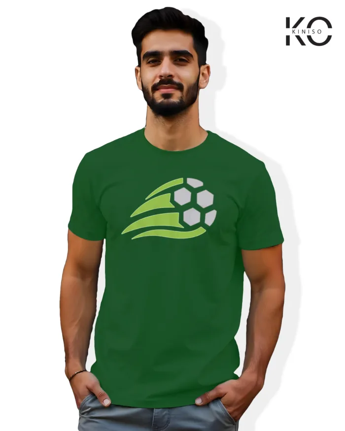 Image of Football inspired design half sleeve t-shirt | Speedy Football Bottle Green