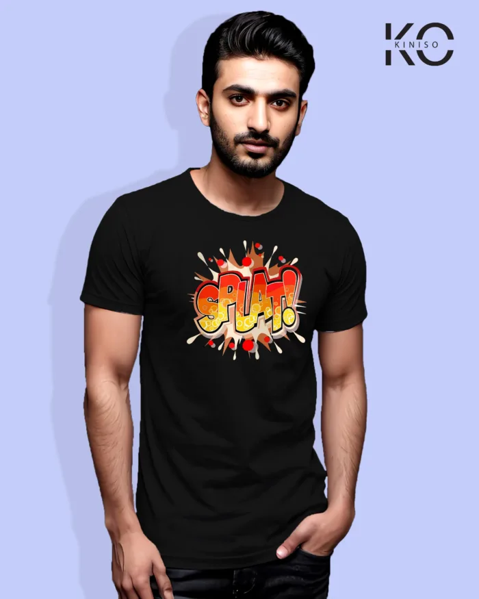 Image of Comic inspired design half sleeve t-shirt | Splat ! Black