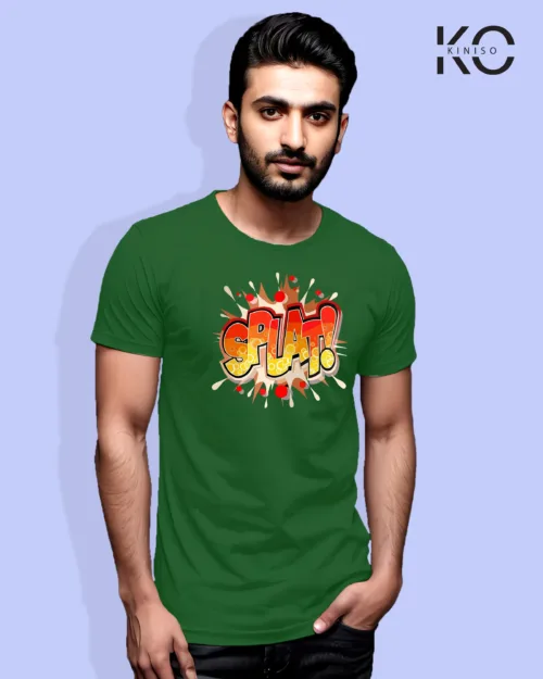 Image of Comic inspired design half sleeve t-shirt | Splat ! Bottle Green