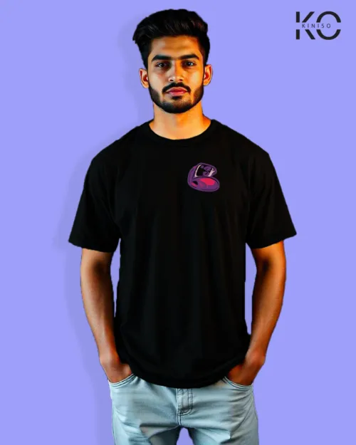 Image of Graffiti inspired design black color Drop Shoulder t-shirt with Stomp that print for hip hop lovers