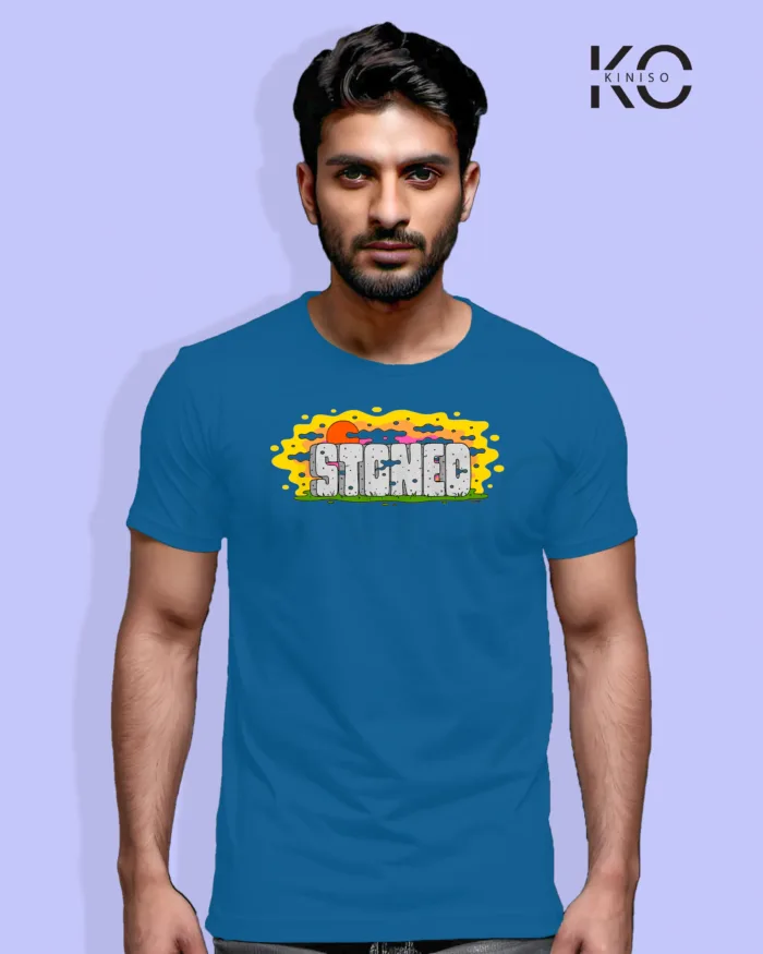 Image of Comic inspired design half sleeve t-shirt | Stoned Blue