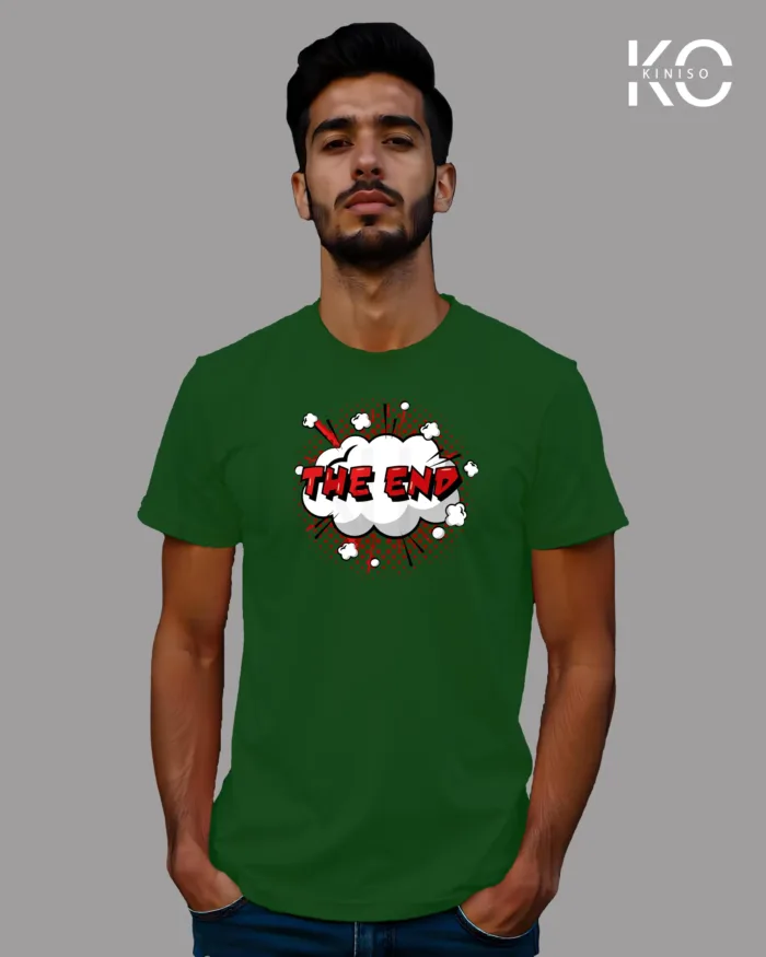 Image of Comic inspired design half sleeve t-shirt | The End Bottle Green