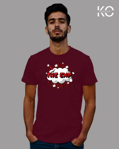 Image of Comic inspired design half sleeve t-shirt | The End Maroon