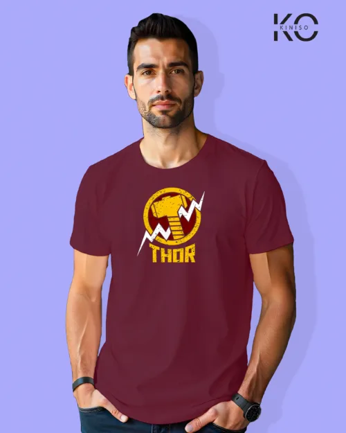 Image of Music inspired design Half Sleeve t-shirt | Thor Movie Logo Maroon