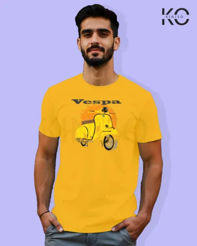 Image of Yellow Color Motorcycle t-shirts featuring graphics of Vespa Motorbike for bike riders & adventure seekers