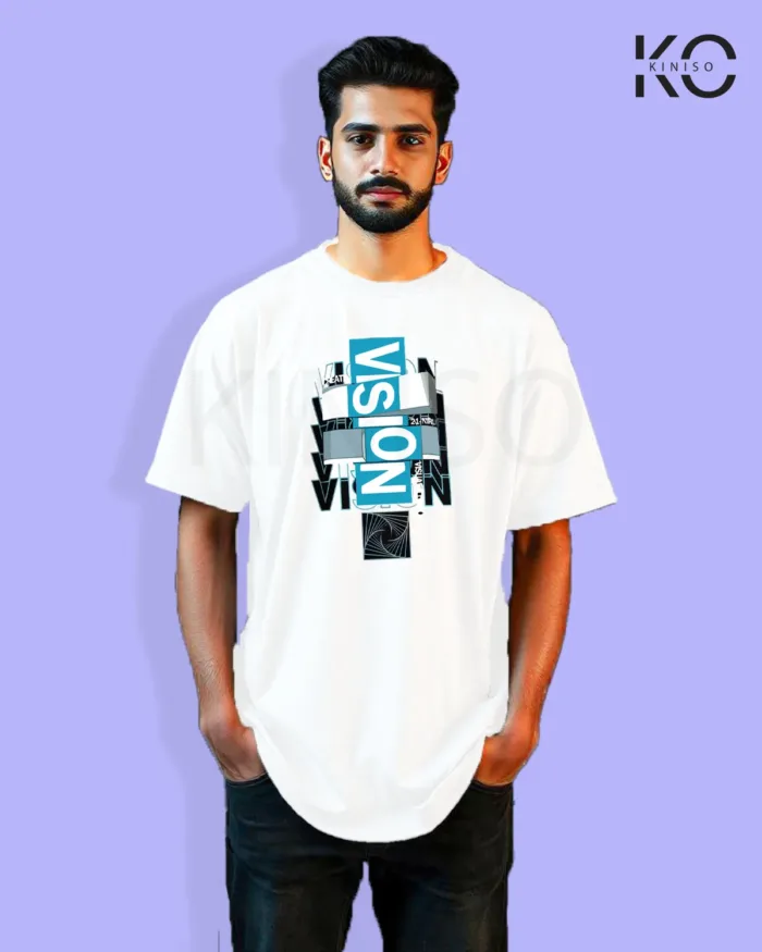 Image of Graffiti inspired design white color Drop Shoulder t-shirt with Vision print for hip hop lovers