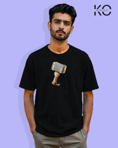 image of Gaming inspired black color Drop Shoulder t-shirt with War Hammer design for gamer in Bangladesh