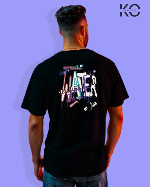 Image of Graffiti inspired design black color Drop Shoulder t-shirt with Water Adventure print for hip hop lovers