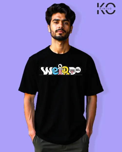 Image of Graffiti inspired design black color Drop Shoulder t-shirt with Weirdo print for hip hop lovers