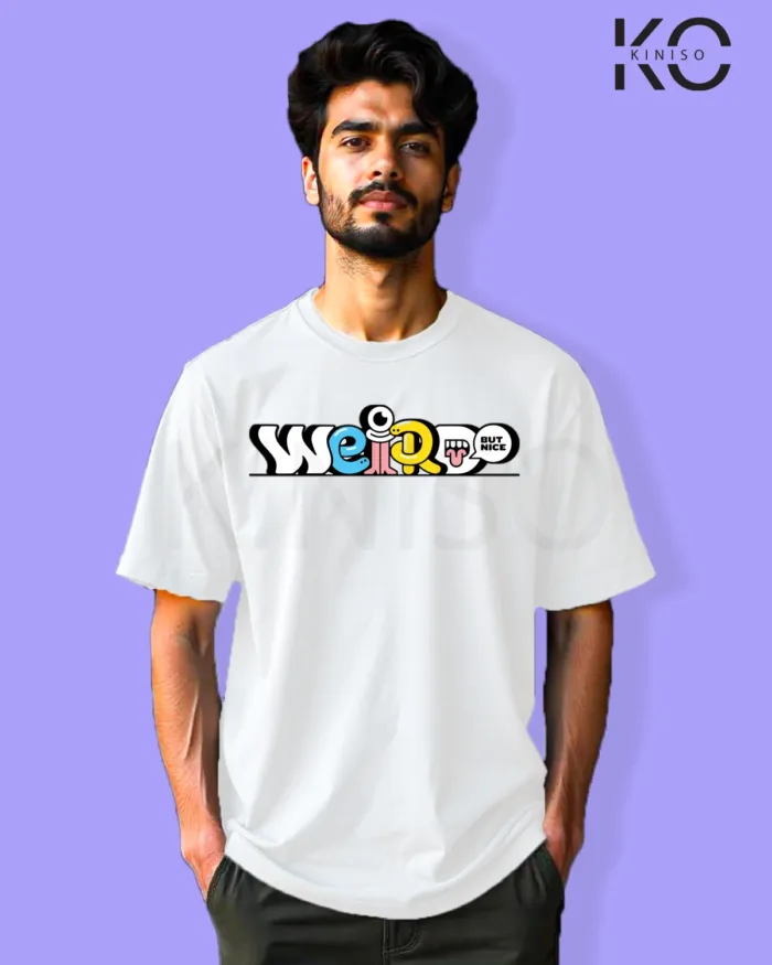 Image of Graffiti inspired design white color Drop Shoulder t-shirt with Weirdo print for hip hop lovers