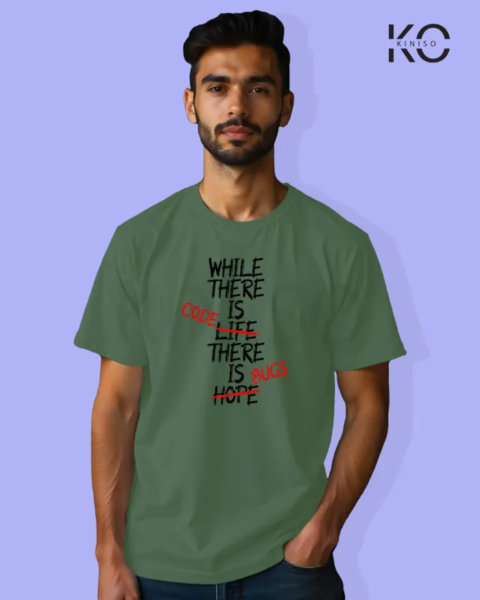 Image of Engineer and tech inspired design half sleeve t-shirt | While There is Code Pastel Green