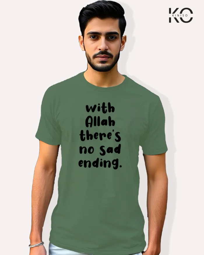 Image of Islamic inspired design Half-sleeve t-shirt | With Allah There is no sad Pastel Green