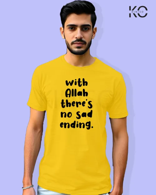 Image of Islamic inspired design Half-sleeve t-shirt | With Allah There is no sad Yellow