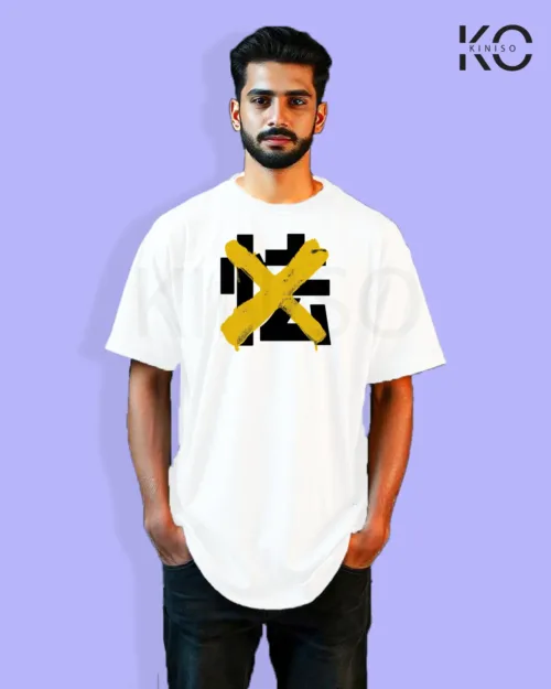 Image of Graffiti inspired design white color Drop Shoulder t-shirt with X Cross print for hip hop lovers