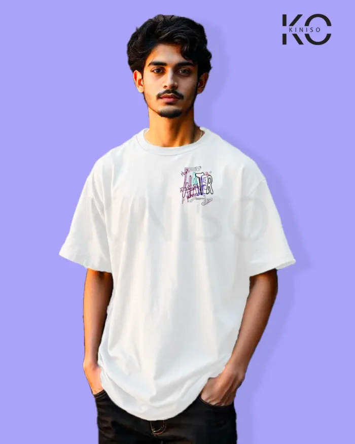 Image of Graffiti inspired design white color Drop Shoulder t-shirt with Water Adventure print for hip hop lovers