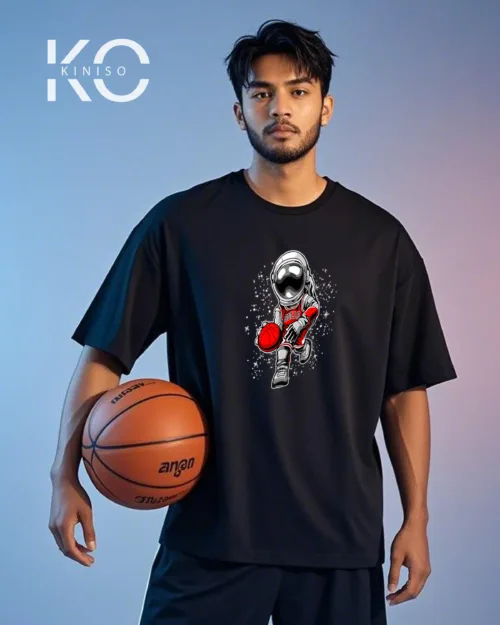 Image of Astronat Bull Printed Black color drop shoulder NBA T-Shirt for basketball lovers at reasonable price