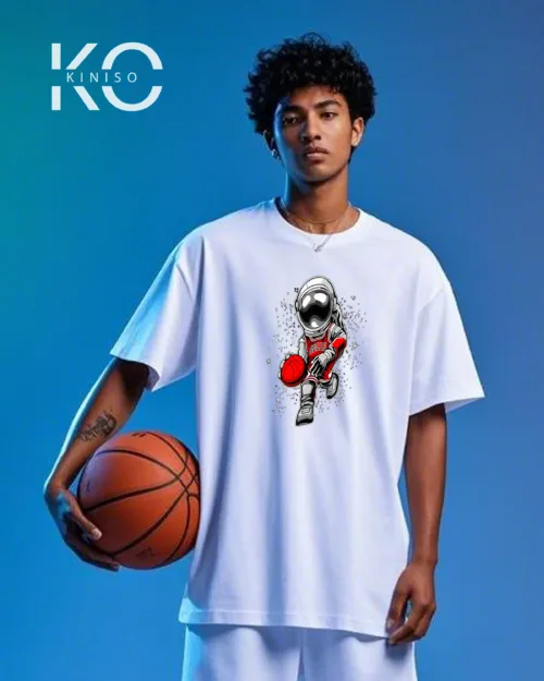 Image of Astronat Bull Printed white color drop shoulder NBA T-Shirt for basketball lovers at reasonable price