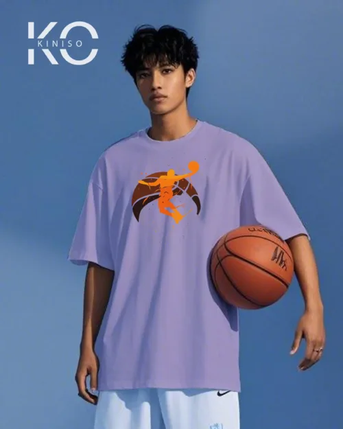 Image of Kiniso Light Purple color drop shoulder NBA T-Shirts with Basketball Champion Print for basketball fan at reasonable price