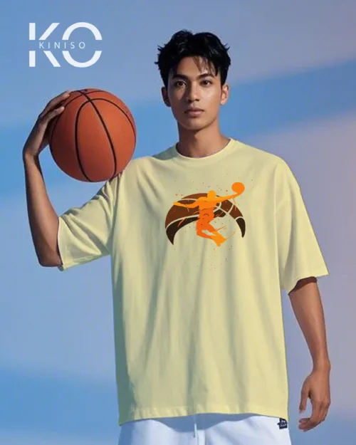 Image of Kiniso Off White color drop shoulder NBA T-Shirts with Basketball Champion Print for basketball fan at reasonable price