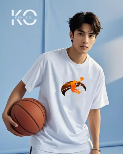 Image of White Color Drop Shoulder NBA Themed T-Shirt with Basketball Champion Print For Basketball lovers in Bangladesh