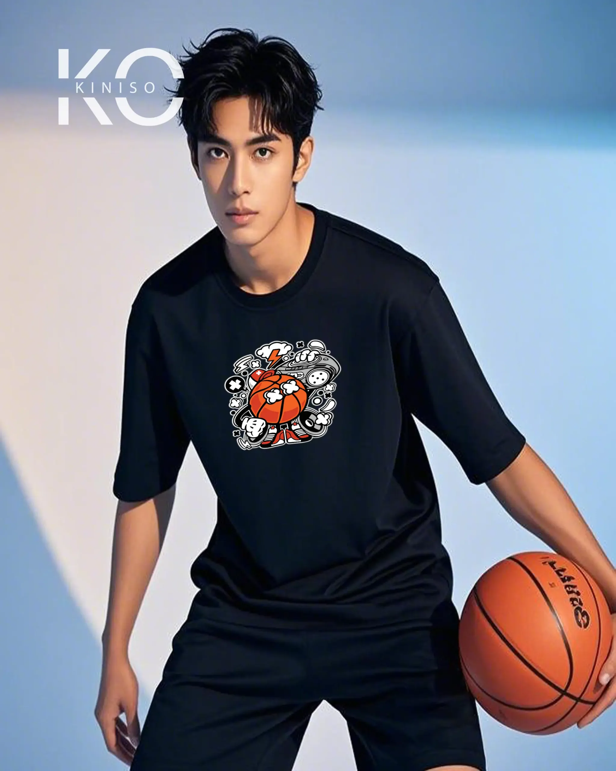 Image of black Color Drop Shoulder NBA Themed T-Shirt with Basketball Music Print For Basketball lovers in Bangladesh