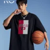 Image of Kiniso Black color drop shoulder NBA T-Shirts with Bulls 23 Print for basketball fan at reasonable price