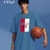 Image of Kiniso Glaucous Blue color drop shoulder NBA T-Shirts with Bulls 23 Print for basketball fan at reasonable price