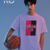Image of Kiniso Light Purple color drop shoulder NBA T-Shirts with Bulls 23 Print for basketball fan at reasonable price
