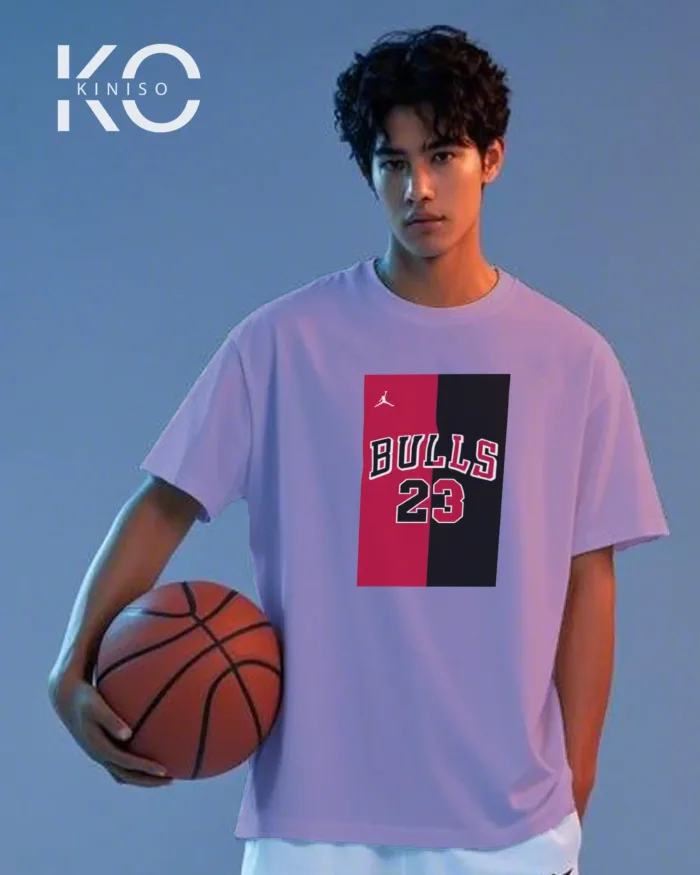 Image of Kiniso Light Purple color drop shoulder NBA T-Shirts with Bulls 23 Print for basketball fan at reasonable price
