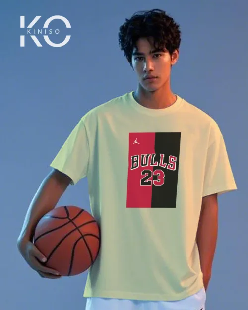 Image of Kiniso Off White color drop shoulder NBA T-Shirts with Bulls 23 Print for basketball fan at reasonable price