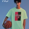 Image of Kiniso Pastel Mint color drop shoulder NBA T-Shirts with Bull 23 Print for basketball fan at reasonable price